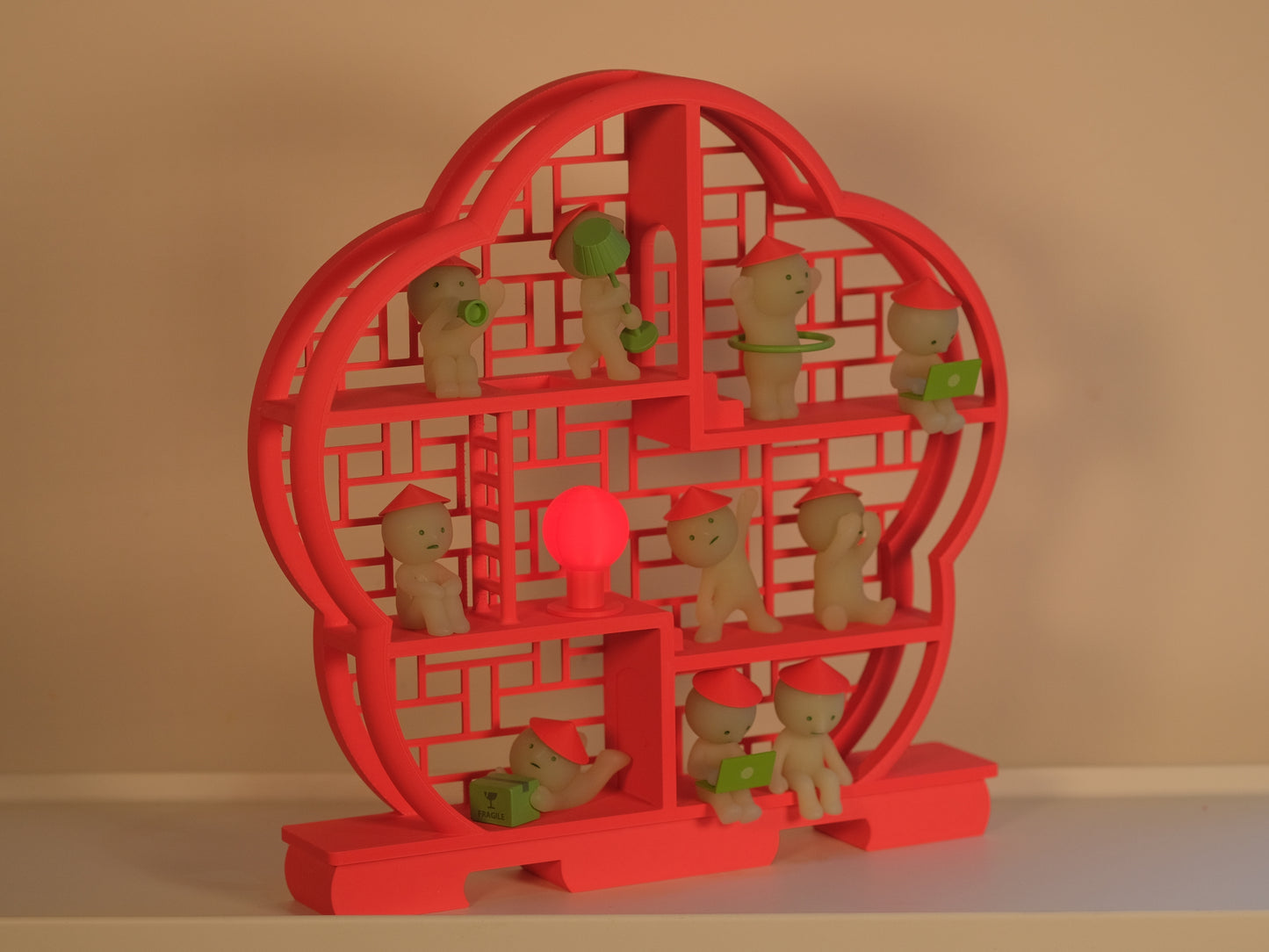 Asian Smiski Shelf Fits 13 Smiskis Display Case Red Chinese Edition