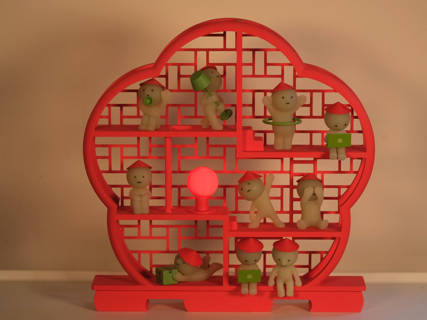 Asian Smiski Shelf Fits 13 Smiskis Display Case Red Chinese Edition