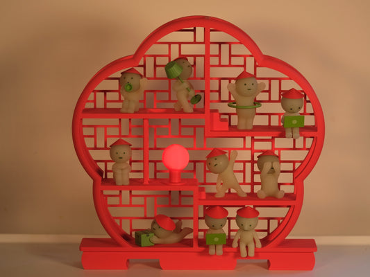 Asian Smiski Shelf Fits 13 Smiskis Display Case Red Chinese Edition