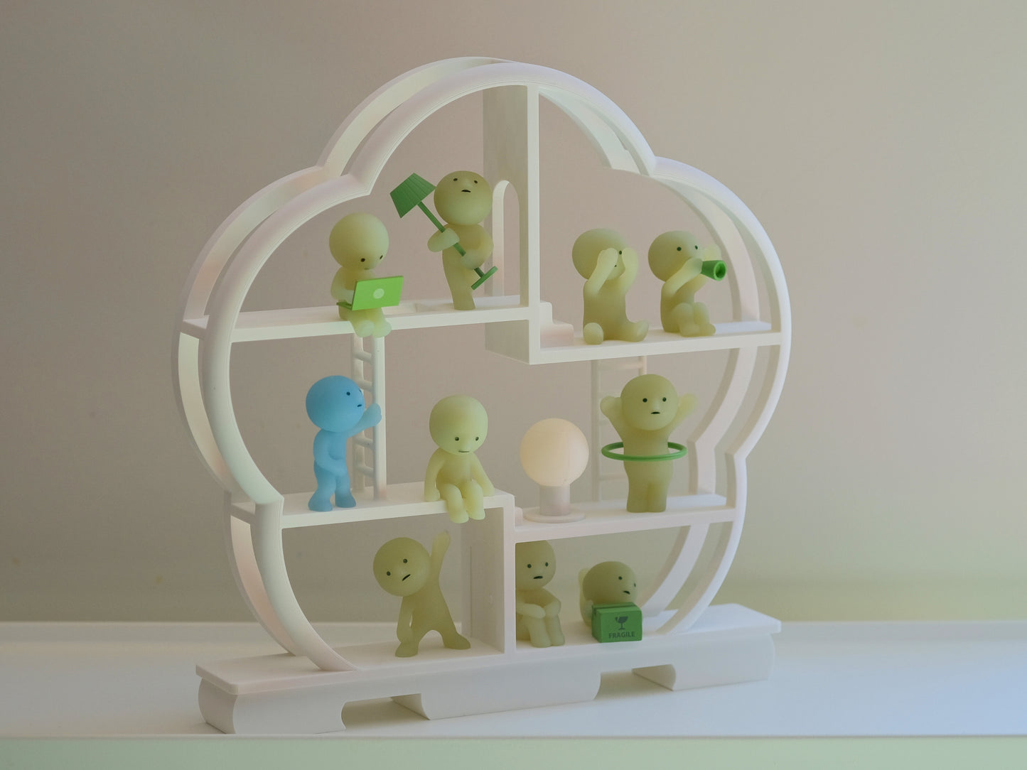 Asian Smiski Shelf Fits 13 Smiskis Display Case - White