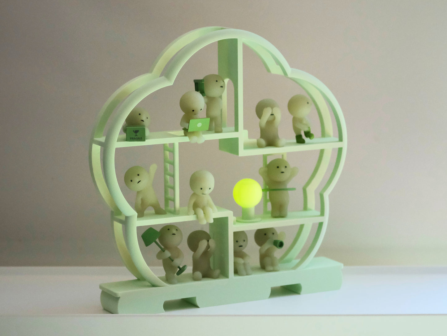 Asian Smiski Shelf Fits 13 Smiskis Display Case - Green